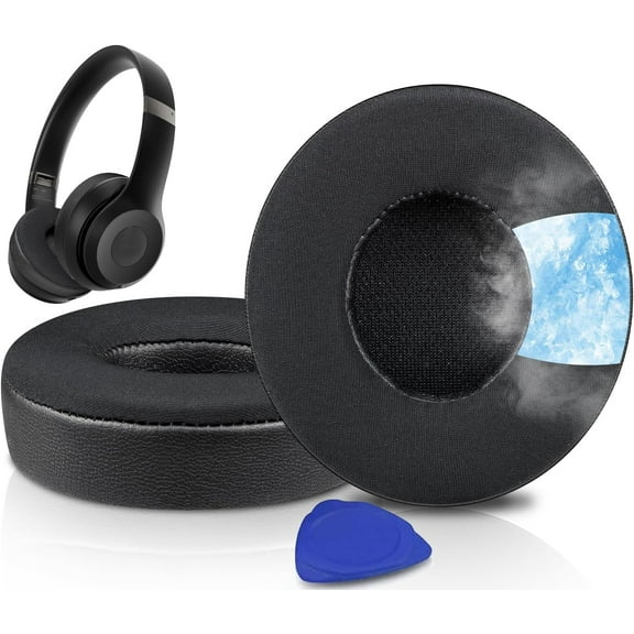 SOULWIT Cooling Gel Earpads Cushions Replacement for Beats Solo 4 Wireless On-Ear Headphones, Solo4 Ear Pads with High-Density Noise Isolation Foam, Added Thickness - Black