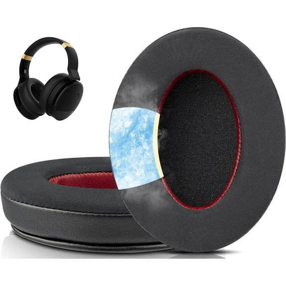 SOULWIT Cooling Gel Earpads Cushions Replacement for Cowin E8 Headphones, Ear Pads Cushions with Ice Silk Fabric, Noise Isolation Foam - Black