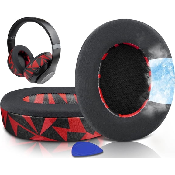 SOULWIT Cooling Gel Replacement Earpads for Beats Studio Pro Wireless Noise Cancelling Headphones, Ear Pads Cushions with Ice Silk Fabric, High-Density Foam - Red Storm