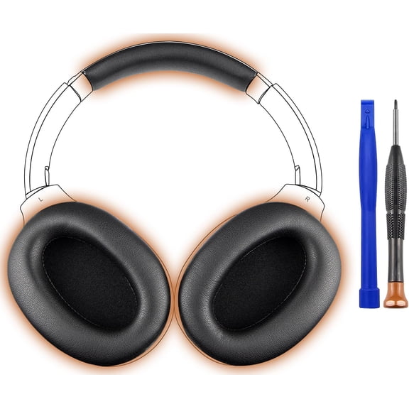 SOULWIT Ear Pads Cushions + Headband, Replacement Kit for Sony WH-1000XM2 (WH1000XM2) & MDR-1000X (MDR1000X) Headphones, Replacement Headstrap Pad & Earpads Repair Part - Black