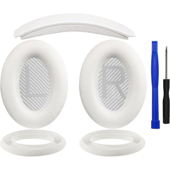 SOULWIT Ear Pads Cushions + Headband + Silicone Earpads Cover Protector, Replacement Kit for Bose QuietComfort 35 QC35, QC35 ii Over-Ear Headphones - White