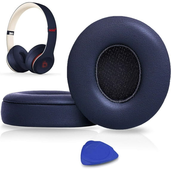 SOULWIT Earpads Cushions Replacement for Beats Solo 2 & Solo 3 Wireless On-Ear Headphones, Ear Pads with Soft Protein Leather, Added Thickness - (Navy Blue)