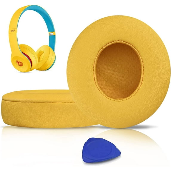 SOULWIT Earpads Cushions Replacement for Beats Solo 2 & Solo 3 Wireless On-Ear Headphones, Ear Pads with Soft Protein Leather, Added Thickness - (Yellow)