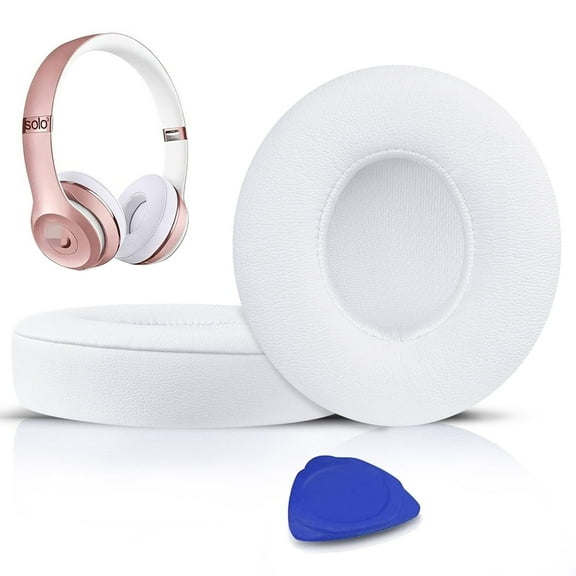 SOULWIT Earpads Cushions Replacement for Beats Solo 2 & Solo 3 Wireless On-Ear Headphones, Solo2 Solo3 Ear Pads with Soft Protein Leather, Added Thickness - (White)