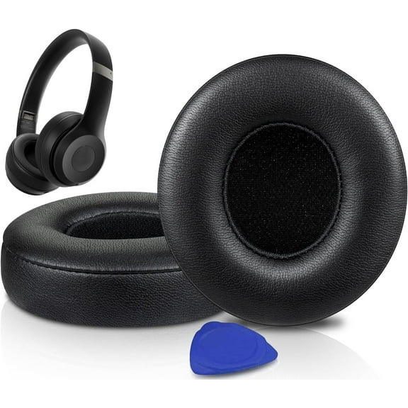 SOULWIT Earpads Cushions Replacement for Beats Solo 4 Wireless On-Ear Headphones, Solo4 Ear Pads with Soft Protein Leather, High-Density Noise Isolation Foam, Added Thickness - Black