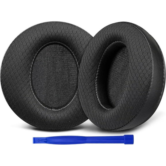 SOULWIT Mesh Fabric Earpads Replacement for MOVSSOU E7 Noise Cancelling Bluetooth Headset, Ear Pads Cushions with Football Texture Fabric, High Density Foam - Black