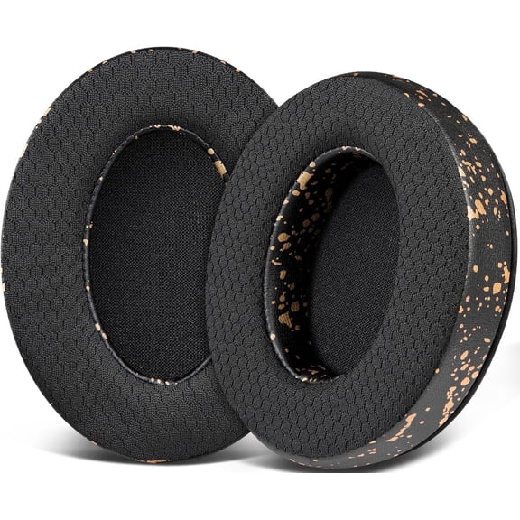 SOULWIT Mesh Fabric Earpads for HyperX Cloud 2/3/1/Flight/Stinger/Stinger2/Core/Pro, CloudX Stinger/Flight Series Headset - Black Gold