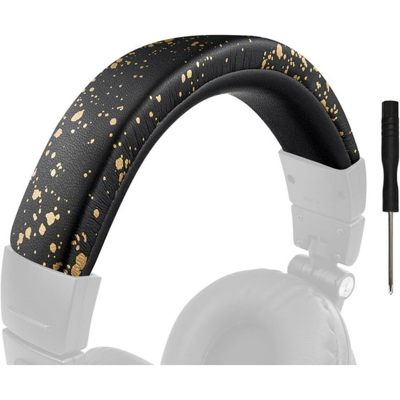 SOULWIT Protein Leather Headband Cover for Audio Technica ATH M50, M50X, M50XWH, M50XBT, M50XBT2, M50S/LE Headphones, Replacement Headstrap Pad Repair Part (Black Gold)