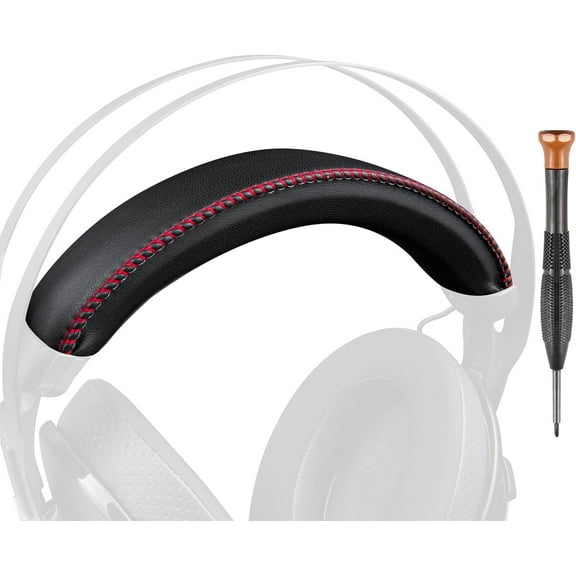 SOULWIT Protein Leather Headband Cover for HyperX Cloud Revolver/Revolver S, HX-HSCR-GM Cloud Revolver Gaming Headsets, Replacement Headstrap Pad Repair Part - Black(Red Line)