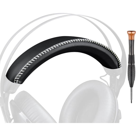 SOULWIT Protein Leather Headband Cover for HyperX Cloud Revolver/Revolver S, HX-HSCR-GM Cloud Revolver Gaming Headsets, Replacement Headstrap Pad Repair Part - Black(White Line)