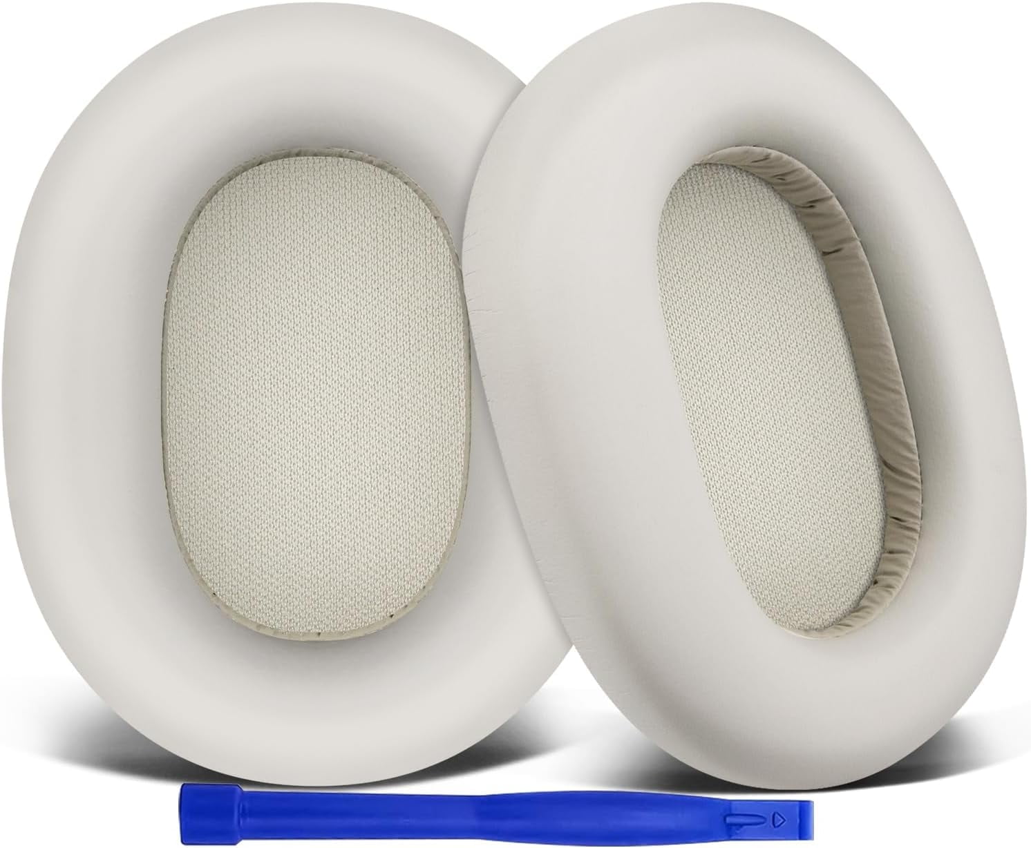 SOULWIT Protein Leather Replacement Earpads for Sony WH-1000XM5 (WH1000XM5) Noise Canceling Headphones, Ear Pads Cushions with Noise Isolation Memory Foam, Added Thickness - Silver