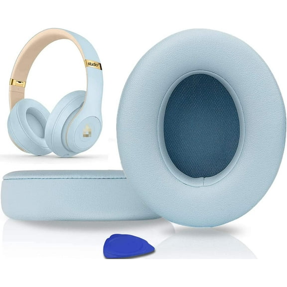 SOULWIT Replacement Ear Pads Cushions for Beats Studio 2 & Studio 3 Wired & Wireless Headphones, Earpads with Soft Protein Leather, Noise Isolation Memory FoamAdded Thickness - Crystal Blue