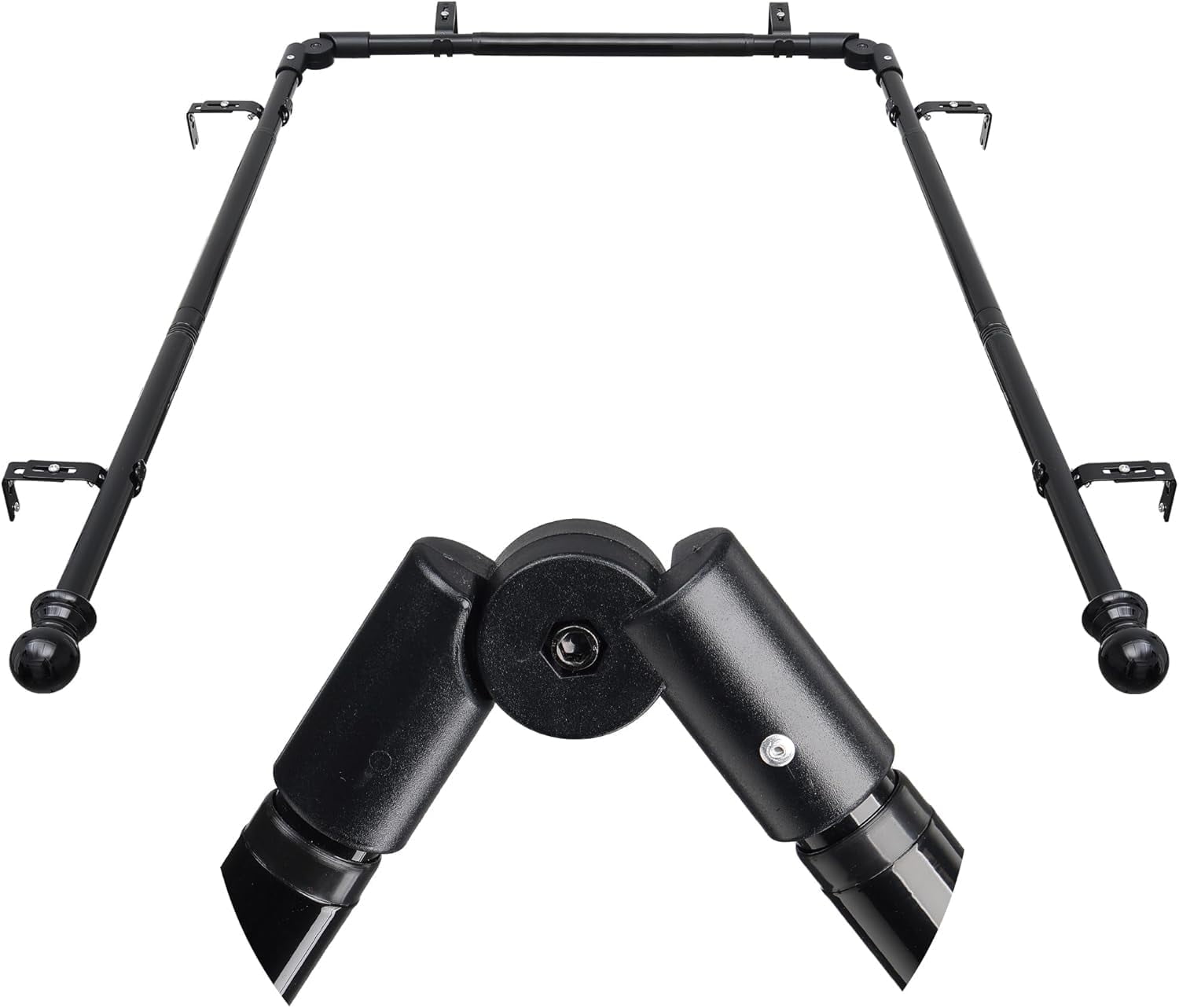 SOUMNS 1" Diameter Black Bay Window Curtain Rods,59" -184"Tecescoping Corner Curtain Rods（3 sides） for Bedroom