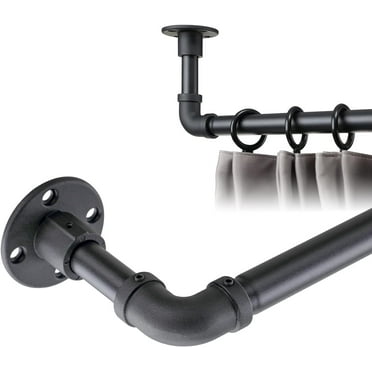 SOUMNS 1" Diameter Wrap Around Adjustable Curtain Rod for House Windows, Wall-Mounted, Matte Black, 32-58 Inch