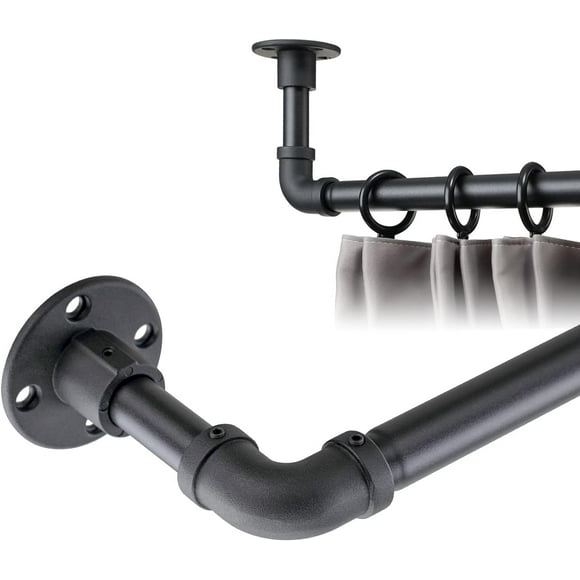 SOUMNS 1" Diameter Wrap Around Adjustable Curtain Rod for House Windows, Wall-Mounted, Matte Black, 32-58 Inch