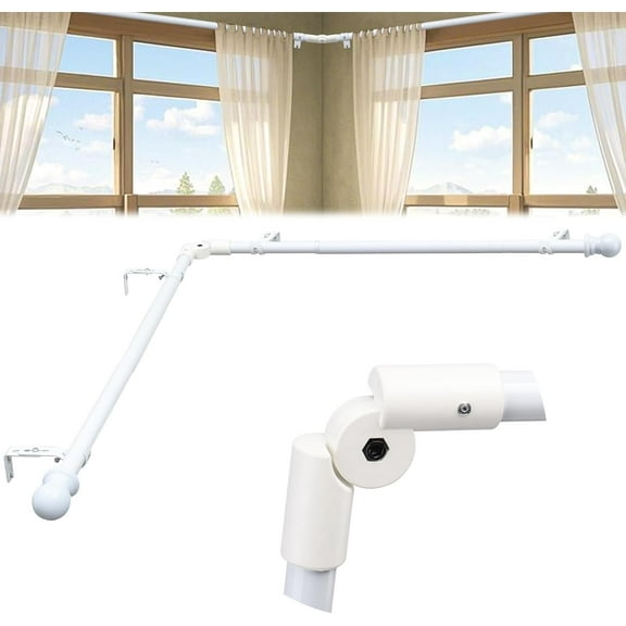 SOUMNS 1" White Bay Window Curtain Rods, 30" -136"Tecescoping Corner Curtain Rods（2 sides） for Bedroom