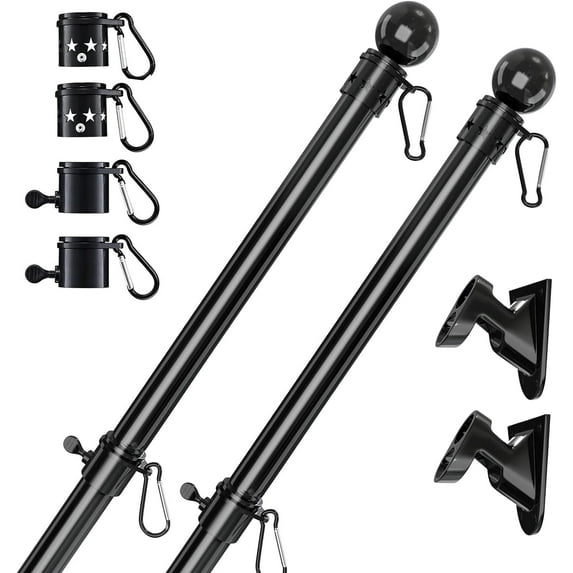 SOUMNS 5ft Flag Pole (2Packs)for Outdoor House Garden Yard, 1" Diameter Heavy Duty FlagPole with Holder for American Flag, Stainless Steel, Black