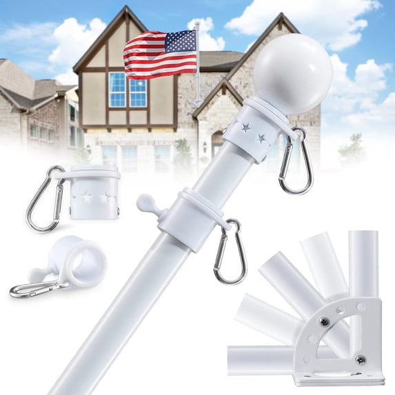 SOUMNS 6ft White Flag Pole Kit for Outside House with 5 Positions Holder, 1" Diameter Flagpole, Stainless Steel,1 Pack