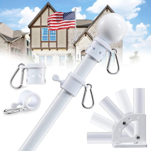 SOUMNS 6ft White Flag Pole Kit for Outside House with 5 Positions Holder, 1" Diameter Flagpole, Stainless Steel,1 Pack