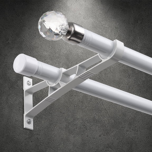 SOUMNS Heavy Duty Inch Double Curtain Rods for Windows 28-62", 1in Adjustable Heavy Duty Decorative Drapery Rod for Bedroom, Living Room, Windows, with Acrylic Diamond Finial, White