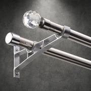 SOUMNS Heavy Duty Double Curtain Rods for Windows 28-94", 1in Adjustable Decorative Drapery Rod for Bedroom, Living Room, Windows, with Acrylic Diamond Finial, Silver
