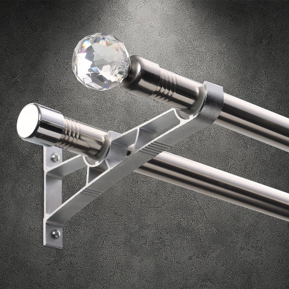 SOUMNS Heavy Duty Double Curtain Rods for Windows 28-94", 1in Adjustable Decorative Drapery Rod for Bedroom, Living Room, Windows, with Acrylic Diamond Finial, Silver