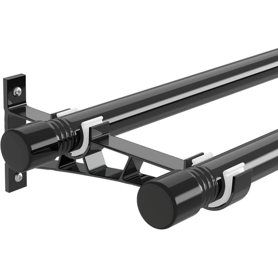 SOUMNS Heavy Duty Double Curtain Rods for Windows 28 to 48 inches,1" Diameter Metal Extendable Double Drapery Rod Set, Black