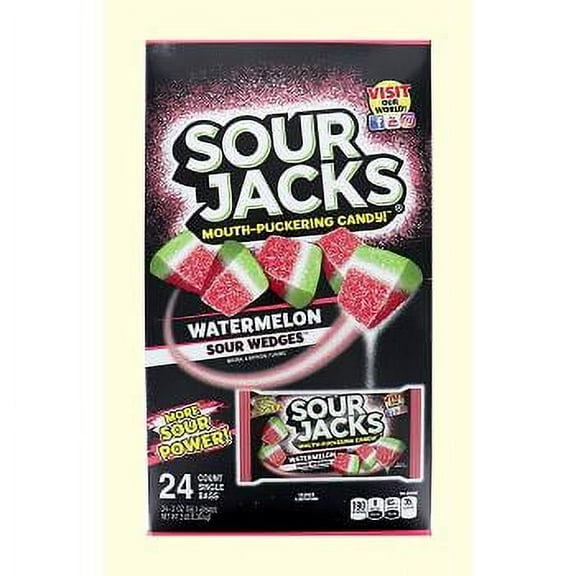 SOUR JACKS WATERMELON SOFT & CHEWY SOUR CANDIES - Bags 2 oz Each ( 24 in a Pack )
