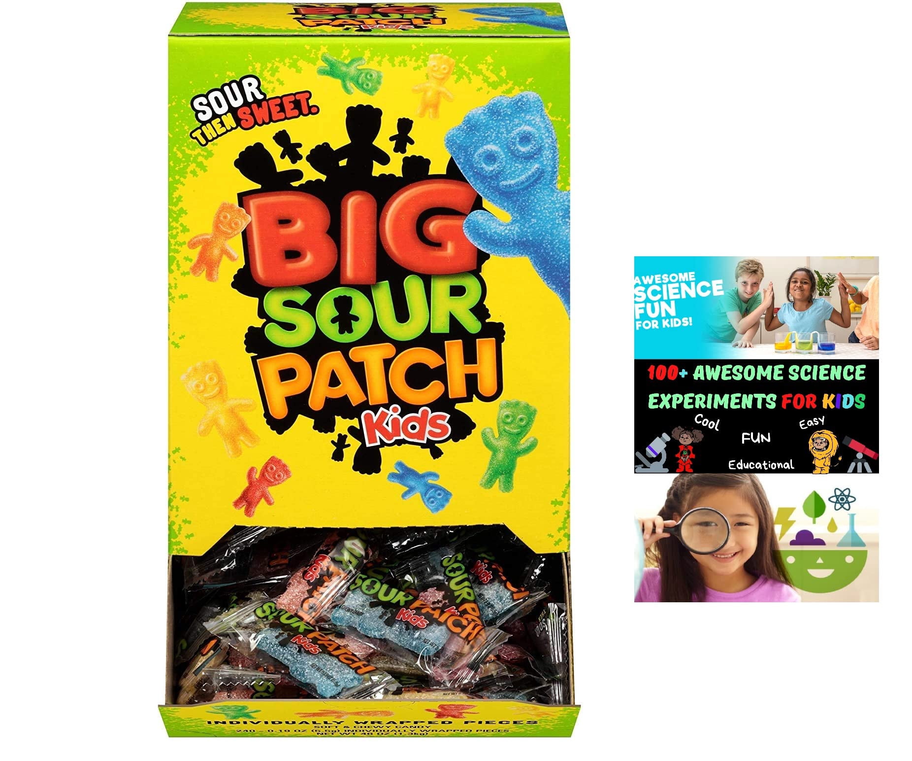 SOUR PATCH KIDS Big Individually Wrapped Soft & Chewy Candy, Christmas Candy Stocking Stuffers, 240 Count Box+ E-Book "Awesome Science Experiments For Kids"