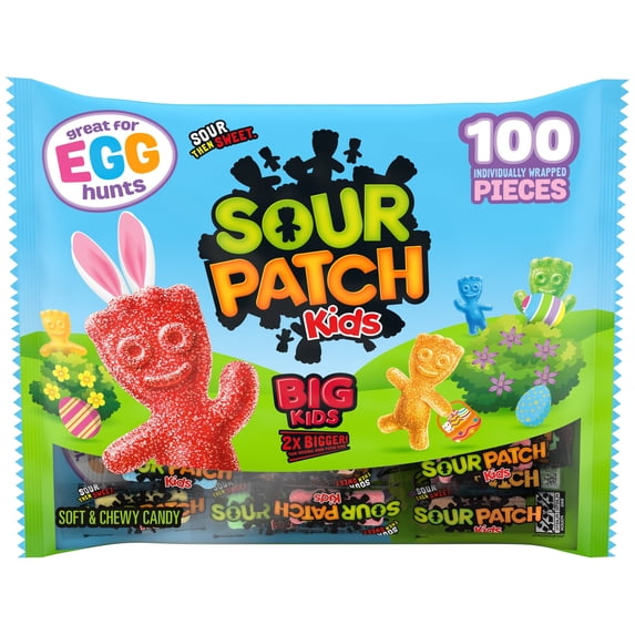 SOUR PATCH KIDS Big Kids Individually Wrapped Soft & Chewy Gummy Easter Candy, 100 Pieces