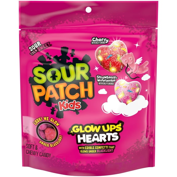 SOUR PATCH KIDS Glow Ups Hearts Soft & Chewy Valentine's Day Candy, 8.4 oz