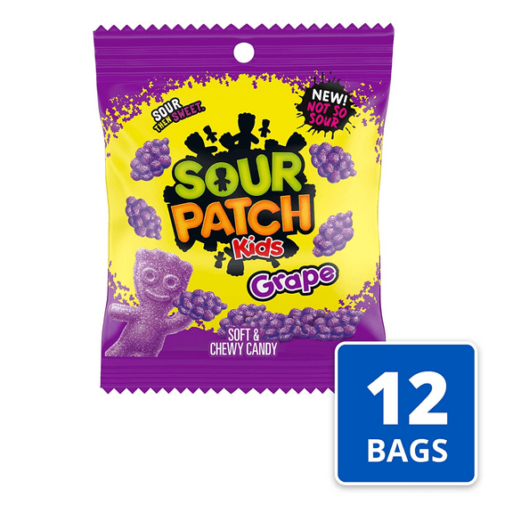 SOUR PATCH KIDS, Grape Soft and Chewy Candy, 5.06 oz Bag Bundle (12 Count)