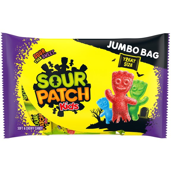SOUR PATCH KIDS Soft & Chewy Gummy Halloween Candy, Jumbo Bag, 35 Trick or Treat Bags