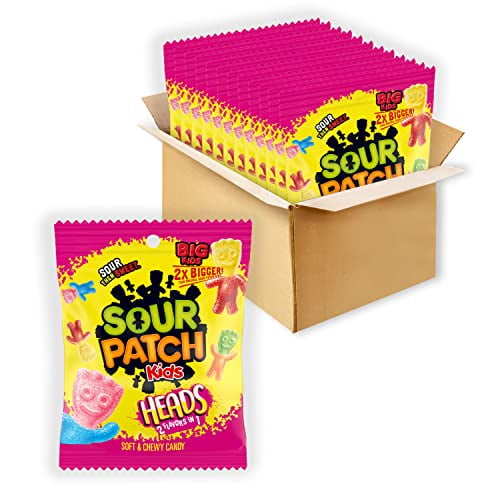 SOUR PATCH KIDS Heads 2 Flavors in 1 Soft & Chewy Candy, 12 5 oz Bags