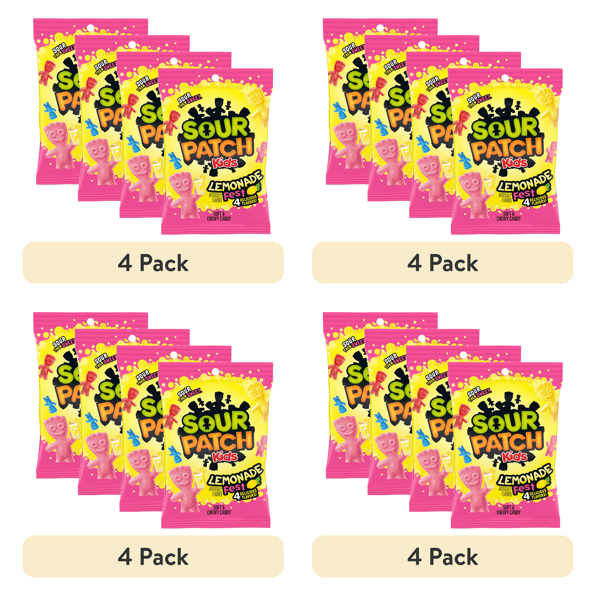 SOUR PATCH KIDS Lemonade Fest Soft & Chewy Candy, 8.02 oz Bag-Pack of 4