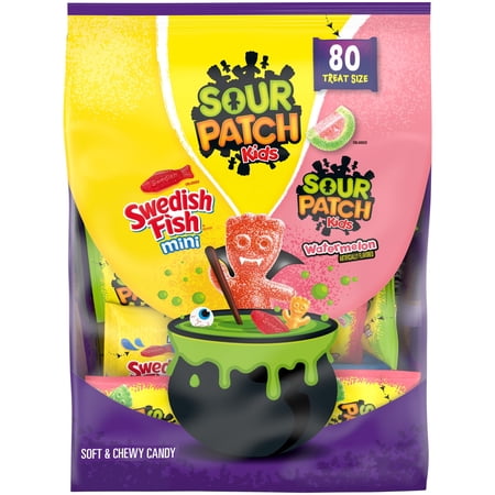 SOUR PATCH KIDS and SWEDISH FISH Mini Soft & Chewy Halloween Candy Variety Pack, 80 Bags