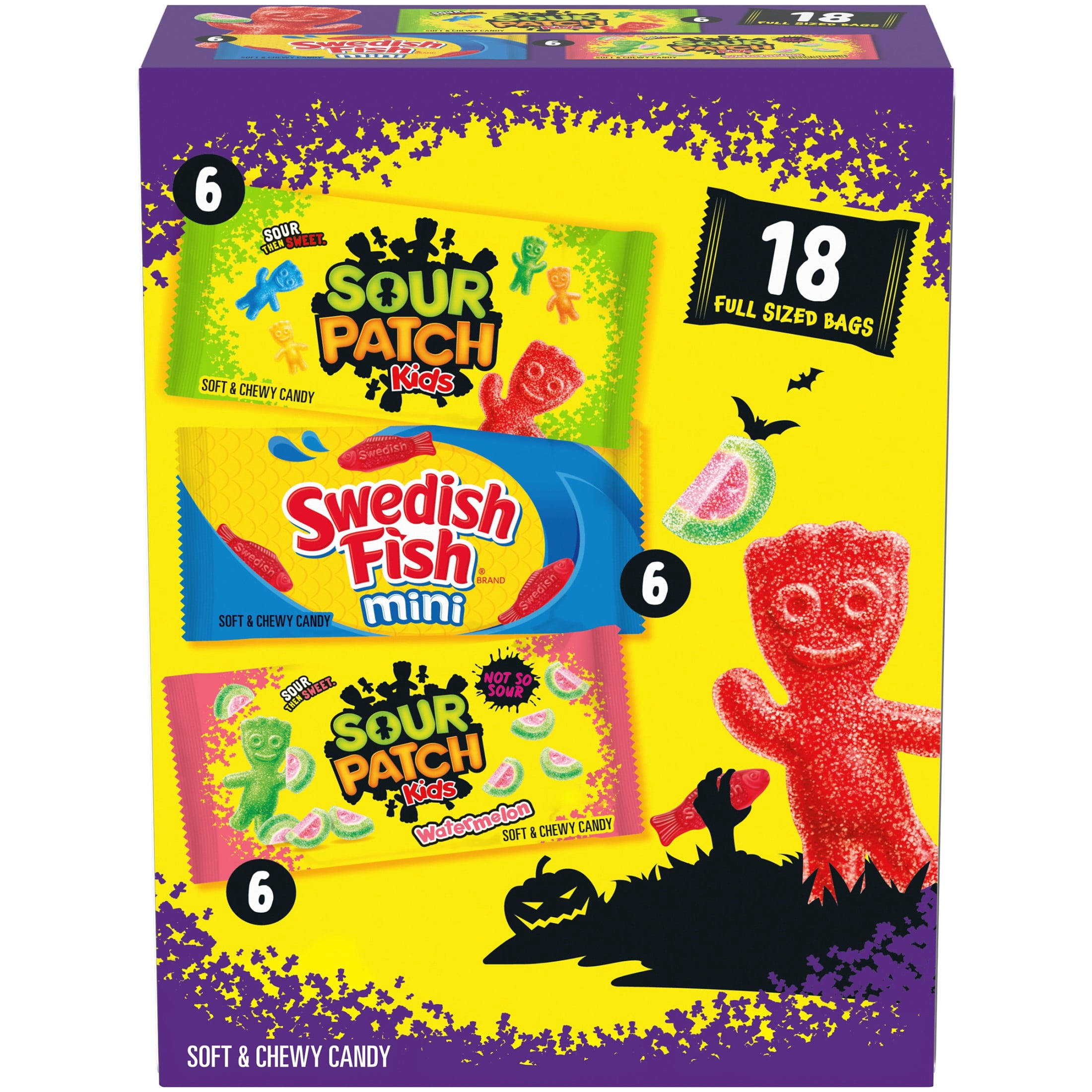 SOUR PATCH KIDS & SWEDISH FISH Mini Soft & Chewy Gummy Halloween Candy ...