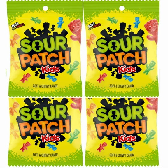 SOUR PATCH KIDS Soft & Chewy Candy, Halloween Candy, 3.6 oz Peg Bag Pack of 4