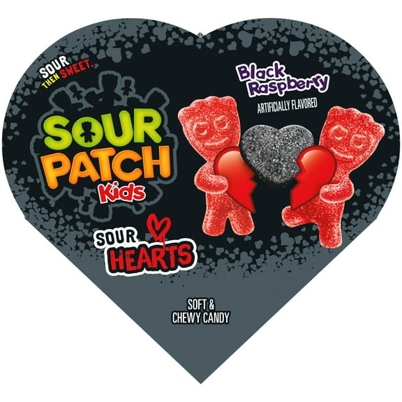 SOUR PATCH KIDS Sour Hearts Black Raspberry Soft & Chewy Candy, 3.45 oz Heart Shaped Box