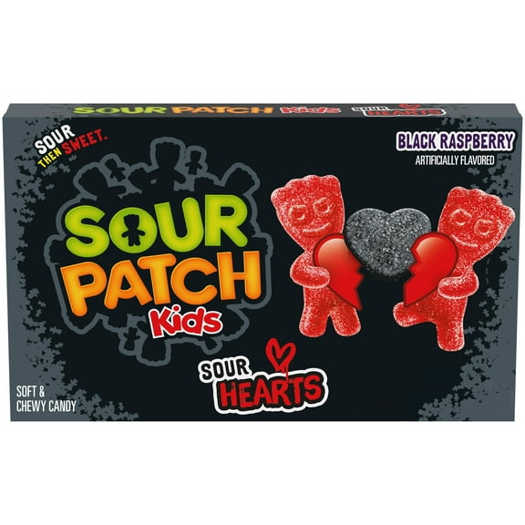 SOUR PATCH KIDS Sour Hearts Black Raspberry Soft & Chewy Candy, Valentines Candy, 3.08 oz