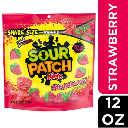 SOUR PATCH KIDS Strawberry Soft & Chewy Candy, Share Size, 12 oz (Pack of 4)