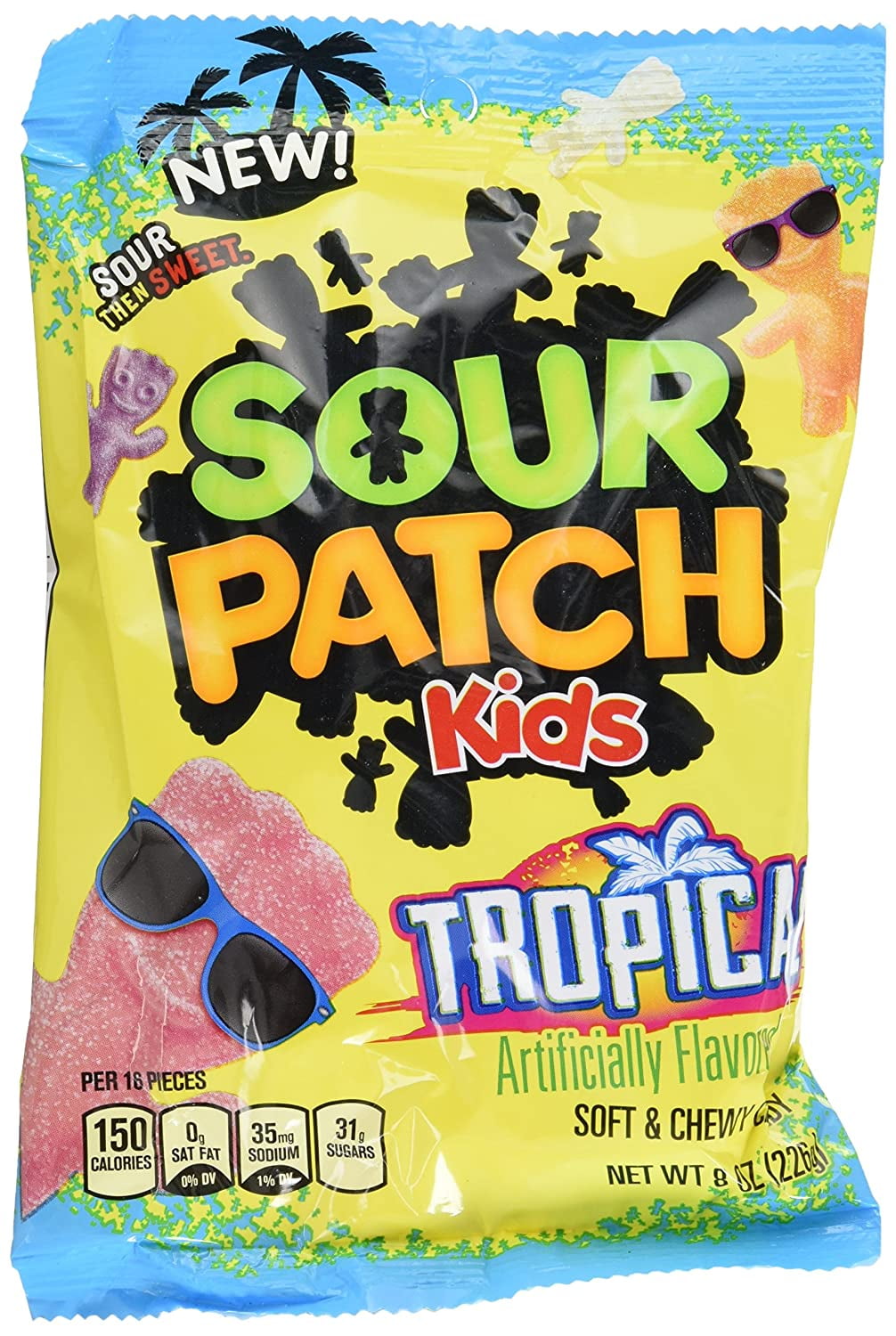 SOUR PATCH KIDS Tropical Soft & Chewy Candy, 12 - 8 oz Bags Mixed-Fruit 8 Ounce (Pack of 12)
