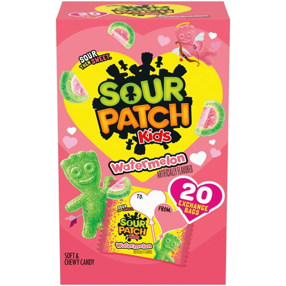 SOUR PATCH KIDS Watermelon Soft & Chewy Valentine's Day Candy, 20 Snack Packs