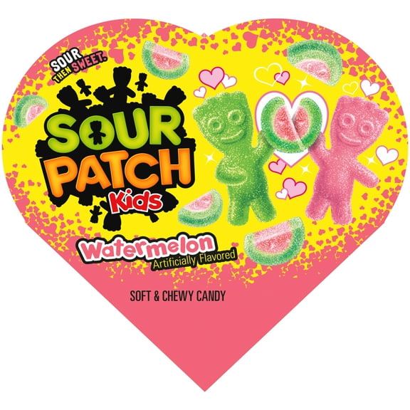 SOUR PATCH KIDS Watermelon Soft & Chewy Valentines Day Candy, 3.4 oz Heart Shaped Box