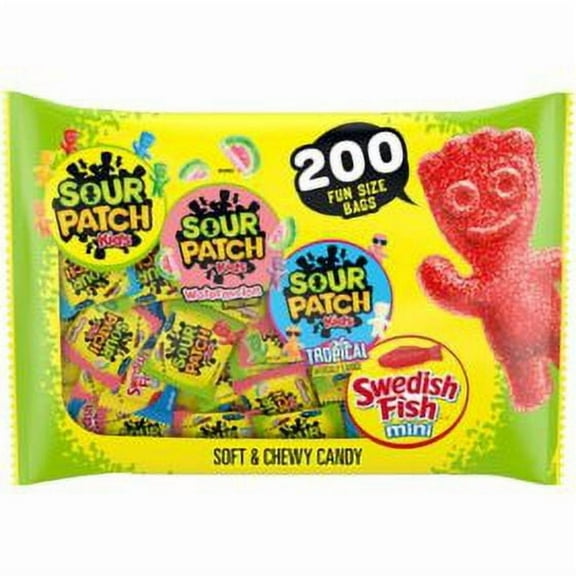 SOUR PATCH KIDS and SWEDISH FISH Candy, Fun Size, 200 count.Pack of 2