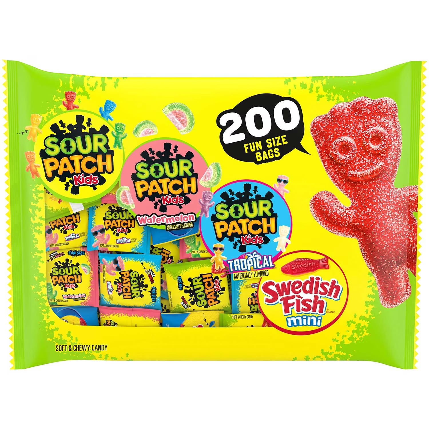 SOUR PATCH KIDS and SWEDISH FISH Candy, Fun Size, 200 pk.