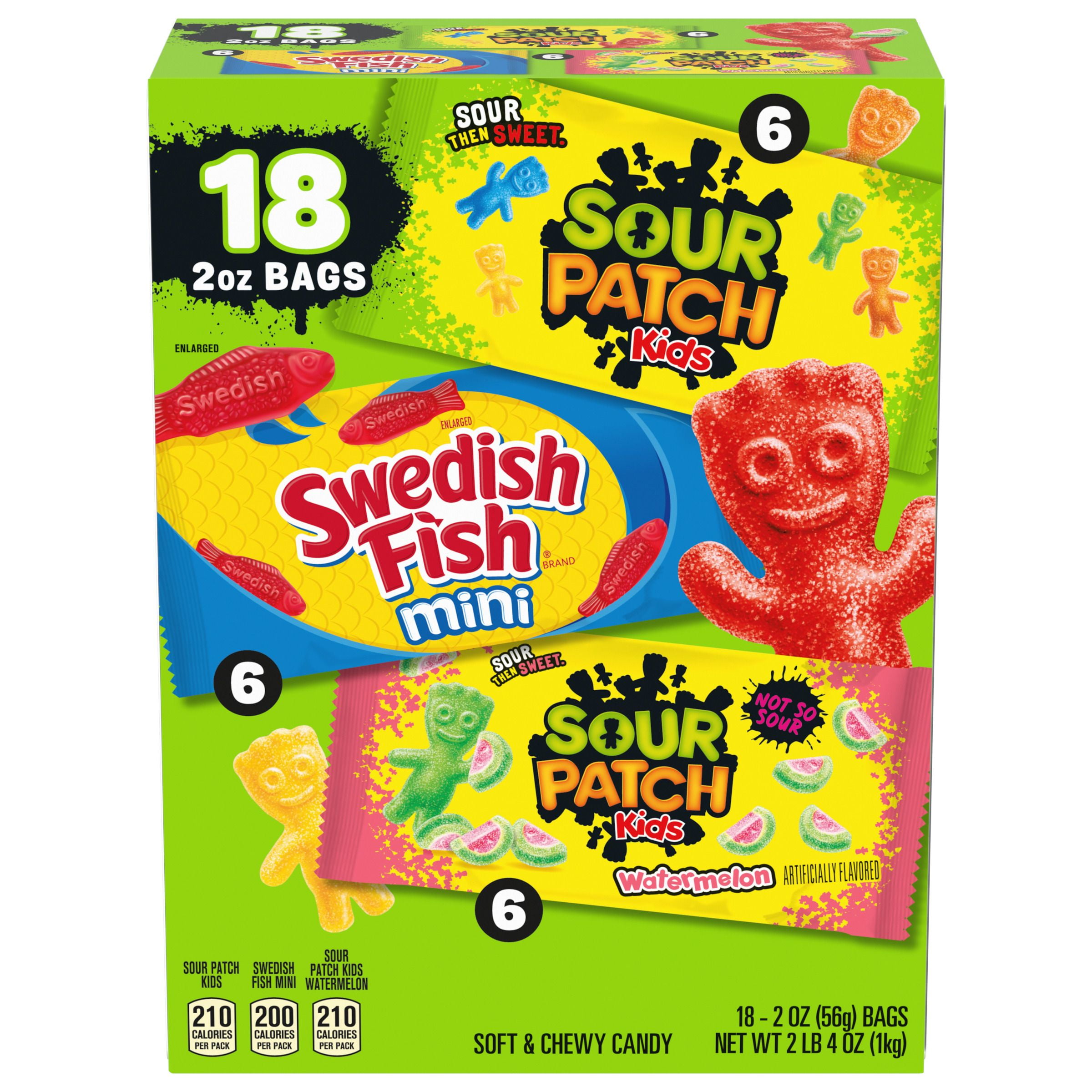 SOUR PATCH KIDS and SWEDISH FISH Mini Soft & Chewy Candy Variety Pack, 18 - 2 oz Bags