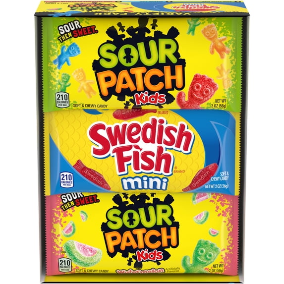 SOUR PATCH KIDS and SWEDISH FISH Mini Soft & Chewy Candy Variety Pack, Bulk Candy, 18 - 2 oz Bags