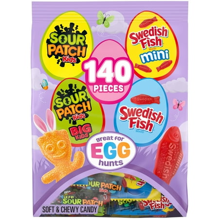 SOUR PATCH KIDS and SWEDISH FISH Soft & Chewy Easter Candy Variety Pack, 140 Snack Packs