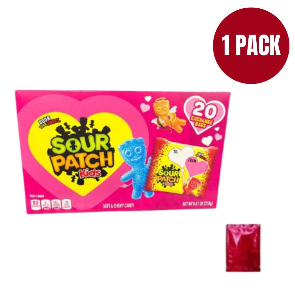 SOUR PATCH Kids Soft & Chewy Candy, Sour Then Sweet, 20 Exchange Bags, Net Wt 8.81 oz (250g), Individually Wrapped Candy Bags